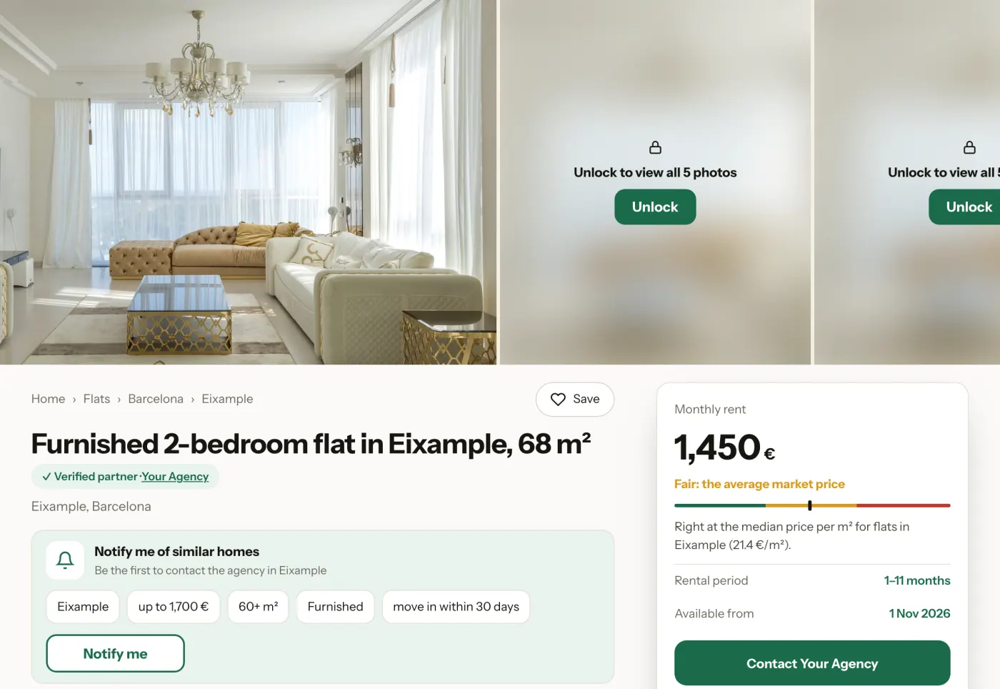 Listing page with the Verified partner badge and a Contact your agency button